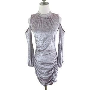 Express Icy Pink Crushed Velvet Long Sleeve Cold Shoulder Bodycon Dress Size XS